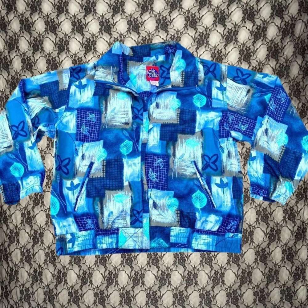 vintage 90s colorblock windbreaker active studio petite medium geometric pattern